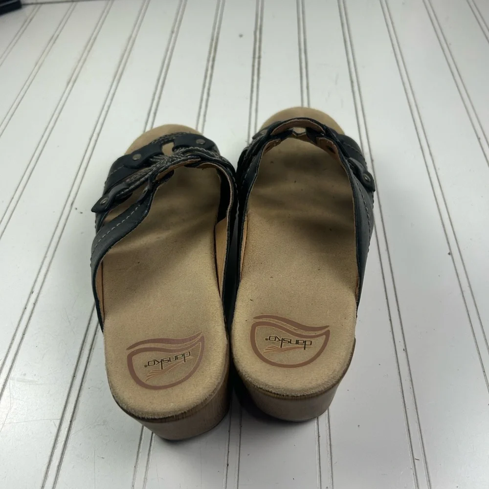 Dansko Serena Black Leather Slide Sandals Women’s Size 9-9.5